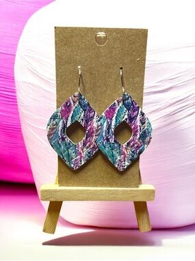 Boho Teardrop Cutout Earrings in Teal & Purple